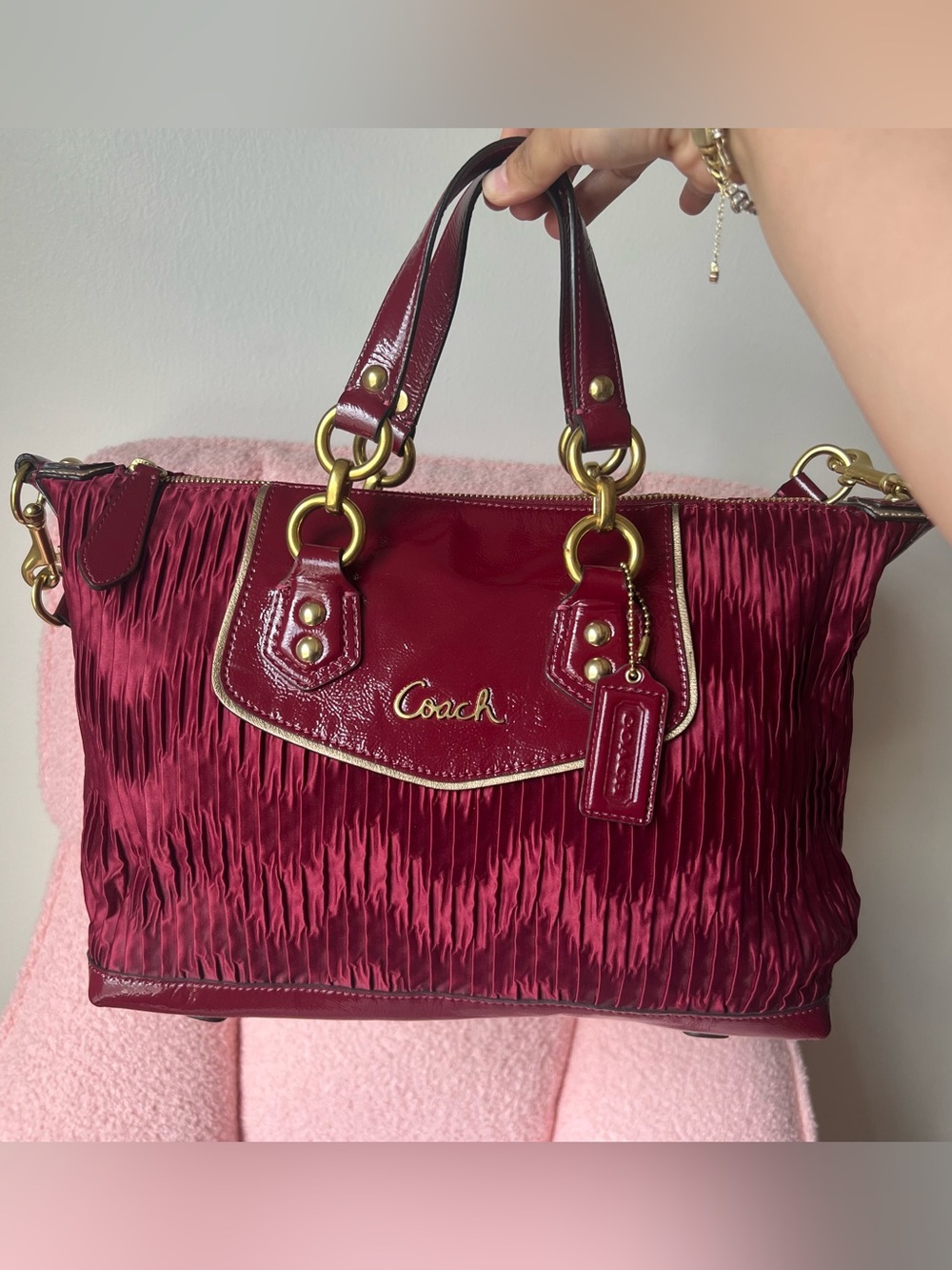 Coach Ashley Gathered Satin Satchel